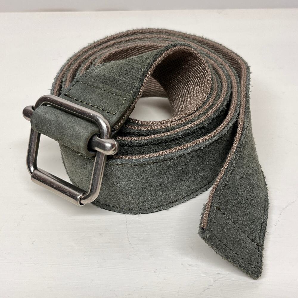 Suede Belt Reversible to Tan Canvas with Brushed Nickel Buckle